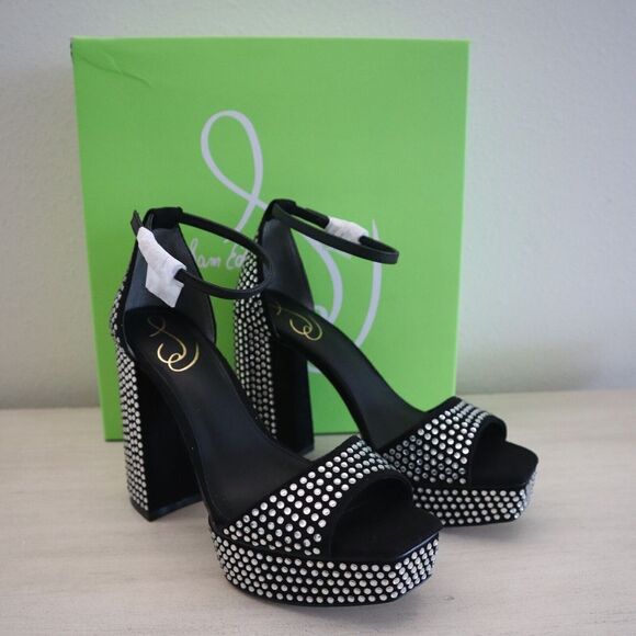 Sam Edelman I3466M1 Sz 7M Black Nellie Glitz Platform Heeled Sandals $190 - Picture 2 of 13